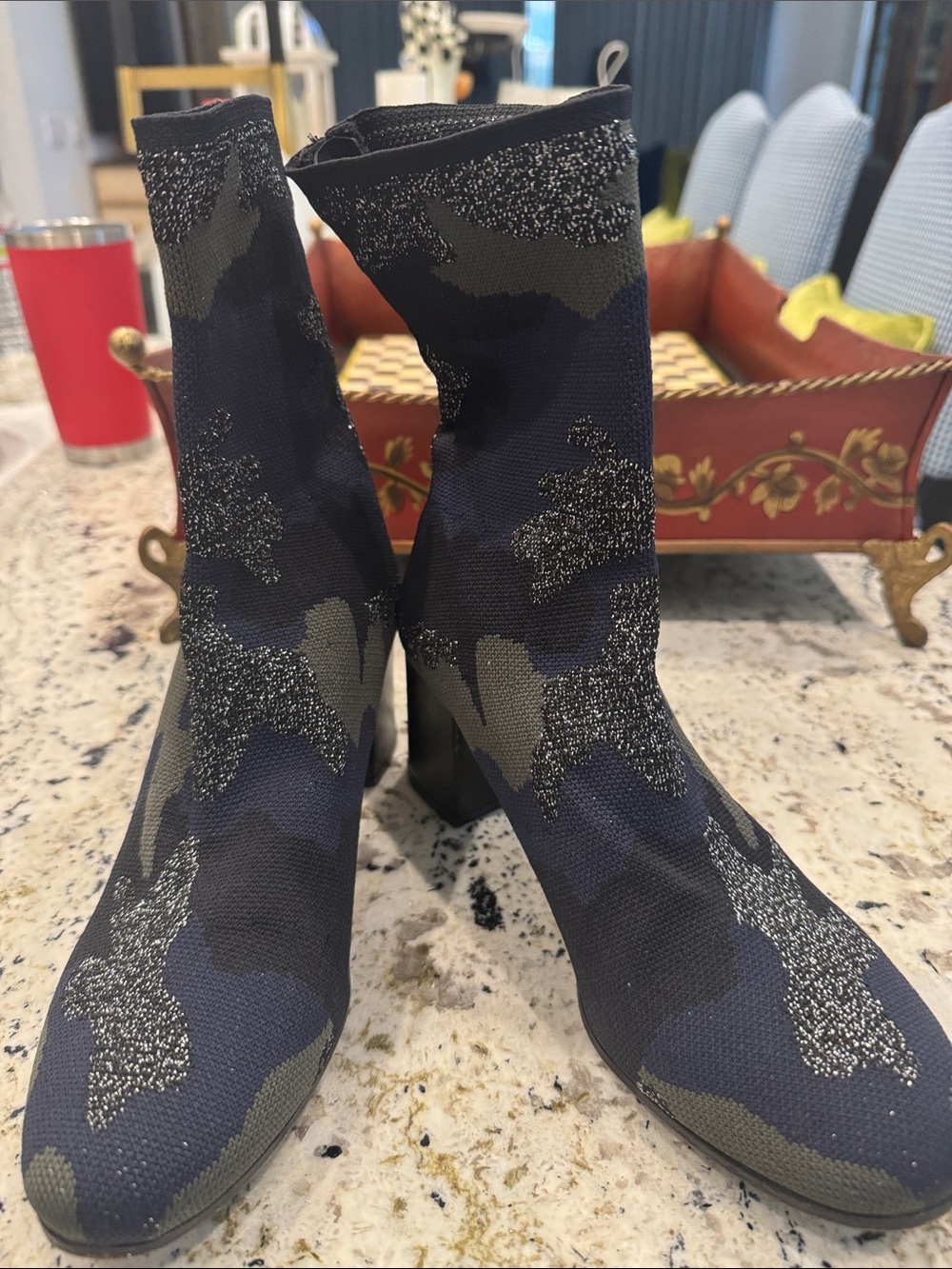 Zadig & Voltaire Black and Gray Camouflage Stretch Ankle Boots